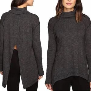 We The Free Free people Charcoal gray split back wide cuff Turtleneck Sweater‎